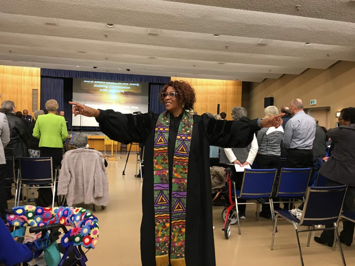 Pastor Rhonda Britton speaks at a service during the International Day for the Elimination of Racial Discrimination in Halifax, N.S.