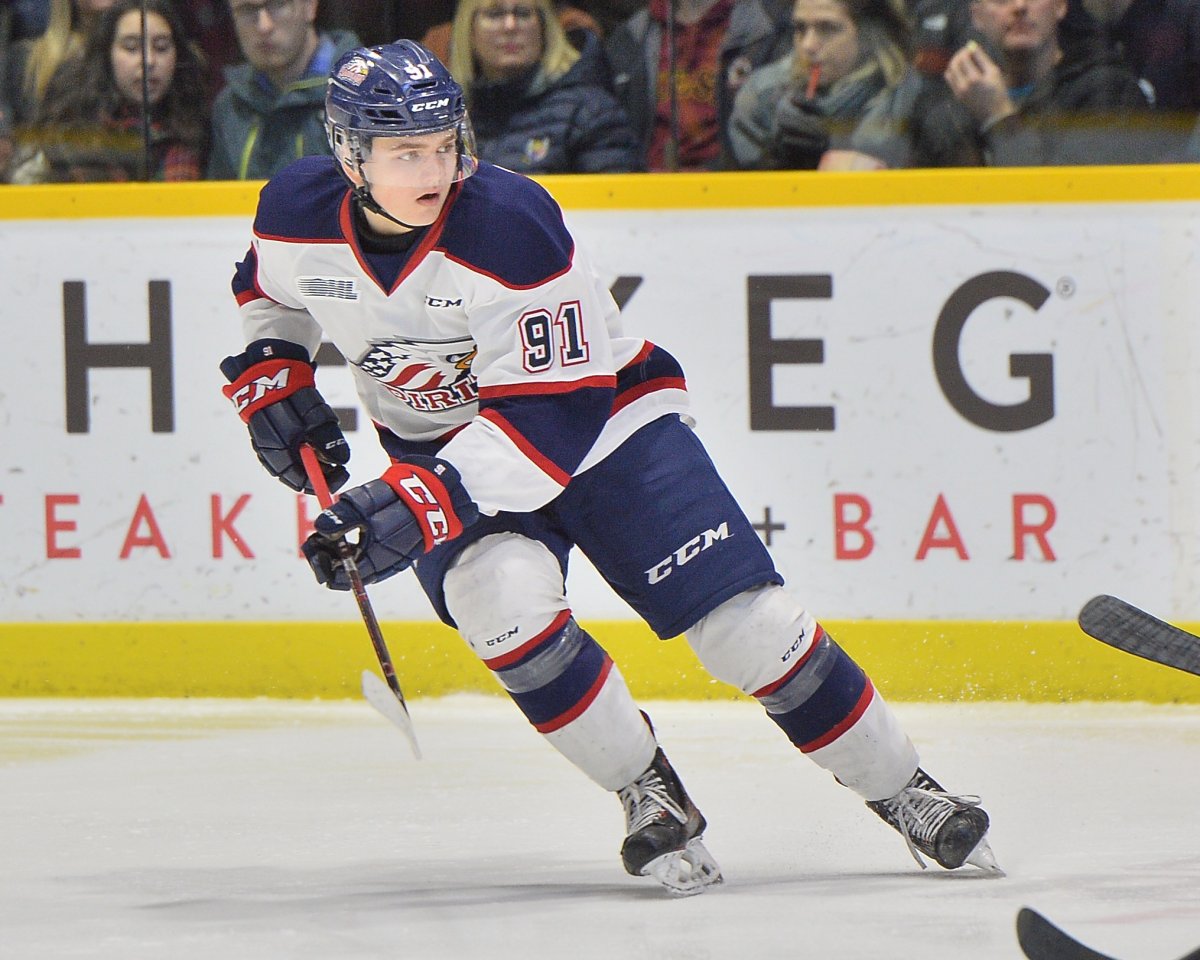 Cole Perfetti of the Saginaw Spirit. Photo by Terry Wilson / OHL Images.