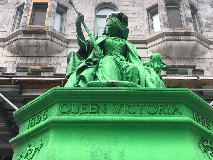 A bronze statue of Queen Victoria in downtown Montreal was vandalized overnight. Sunday, March 24, 2019.