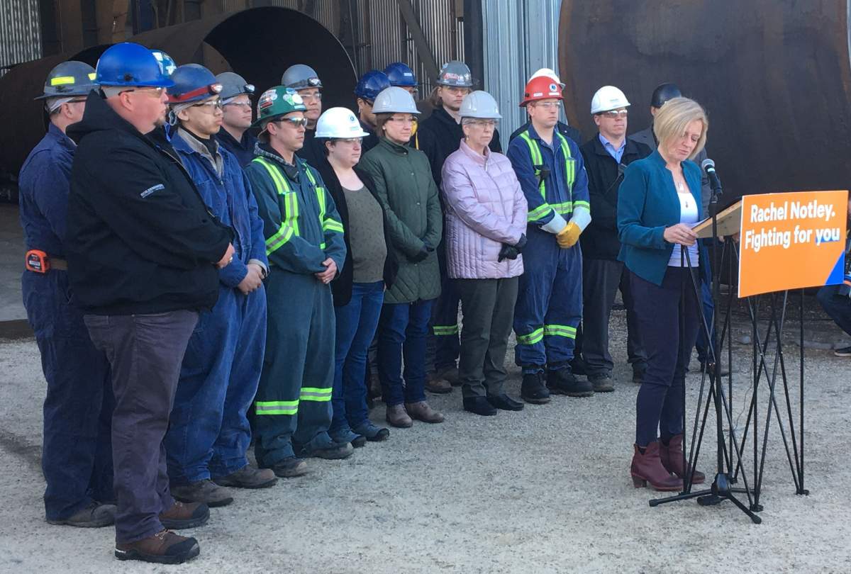 On Day 2 of the Alberta election campaign, NDP leader Rachel Notley making an announcement at Cessco Fabrication & Engineering Ltd. in Edmonton, Alta. on Wednesday, March 20, 2019.