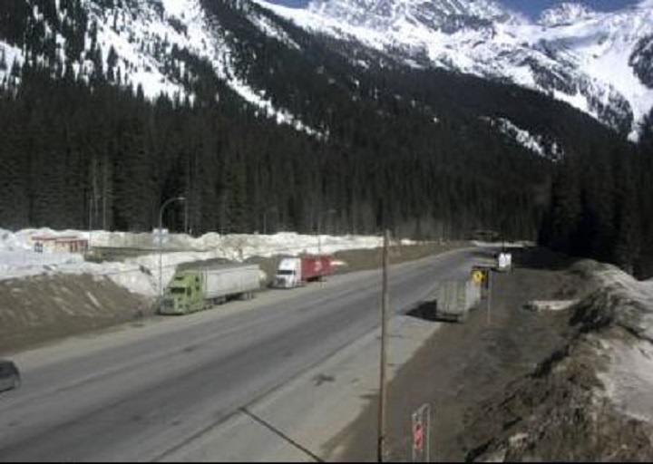 Road conditions at Rogers Pass along the Trans-Canada Highway on March 28, 2019. Located 72 kilometres east of Revelstoke, B.C., Rogers Pass has an elevation of 1,330 metres.