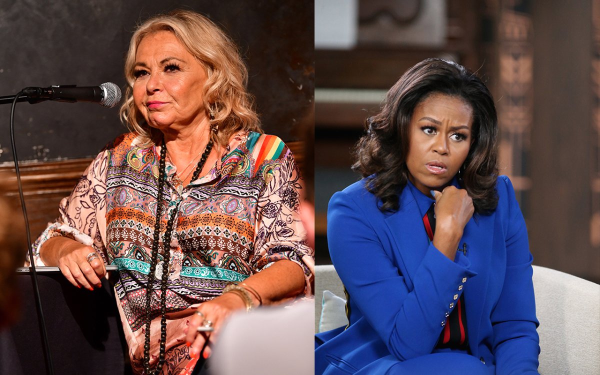 (L-R): Roseanne Barr and Michelle Obama.