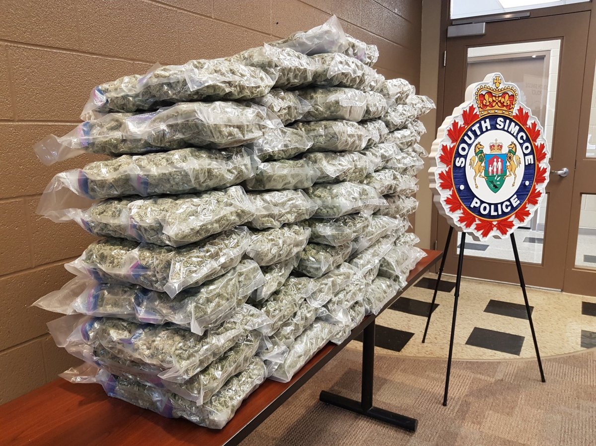 South Simcoe police say 64 pounds of cannabis was seized. 
