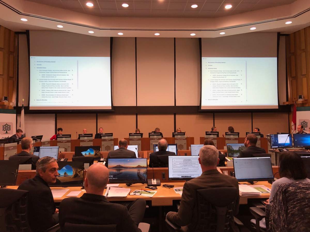 City staff and councillors gather for a strategic priorities and policy committee meeting on Monday afternoon.