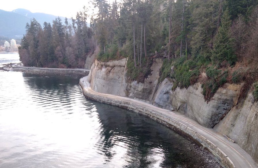 The stretch of the Stanley Park Seawall between Siwash Rock and the Lions Gate Bridge, which reopened Saturday over a month after a falling ice risk forced it to close.