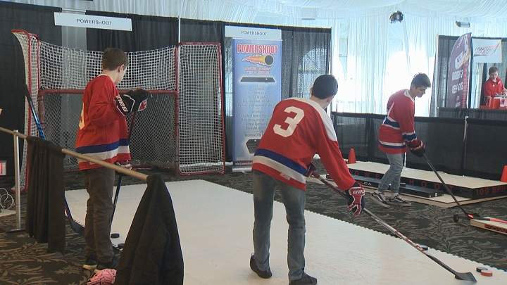 Practicing power shots at Drop the Puck Montreal. Sunday, March 10, 2019.