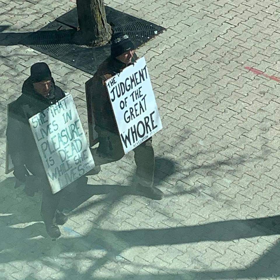 Steven Ravbar (left) and Matthew Carapella. A pair of a street preachers known to frequent London.