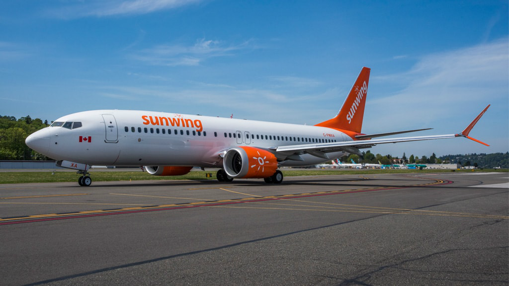 A Boeing 737 MAX 8 plane being flown by Sunwing, a Canadian carrier.