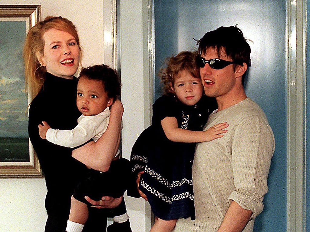 Tom Cruise with then-wife Nicole Kidman, along with children Isabella and Connor, at Jet Charter Centre after arriving in Sydney for a family holiday in 1996.