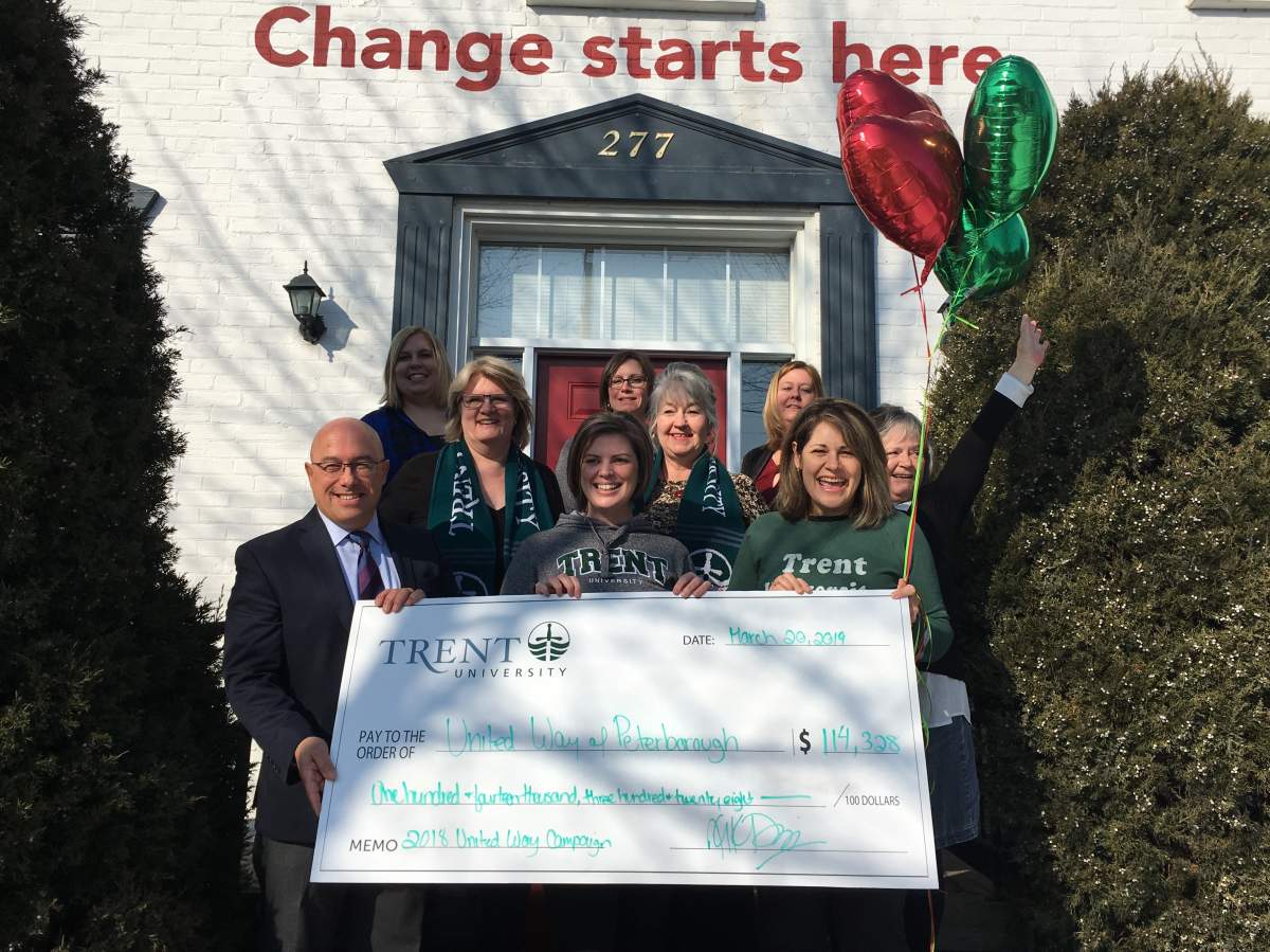 Trent University presented a cheque for $114,328 to the United Way of Peterborough and District on Wednesday.
