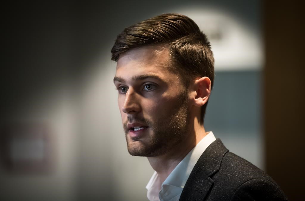 Port Moody Mayor Rob Vagramov speaks during a news conference after being charged with sexual assault, at City Hall in Port Moody, B.C., on Thursday March 28, 2019.