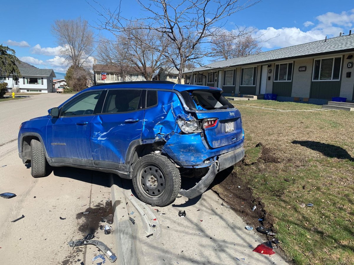 One of five parked vehicles that was allegedly hit by a truck in a residential area of Vernon Wednesday. 