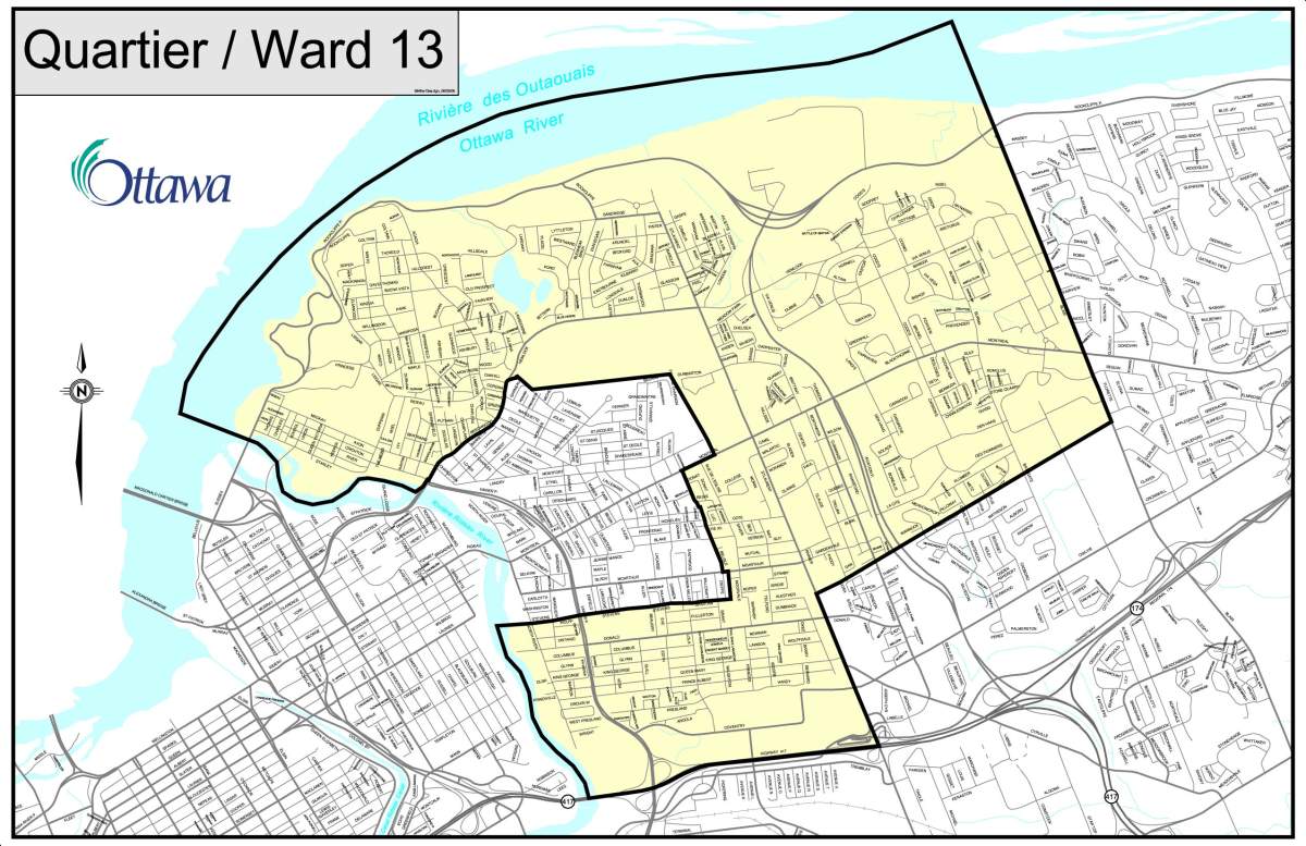 A map of Rideau-Rockcliffe ward, located east of Ottawa’s downtown core. A byelection is being held in the ward on April 15, 2019.