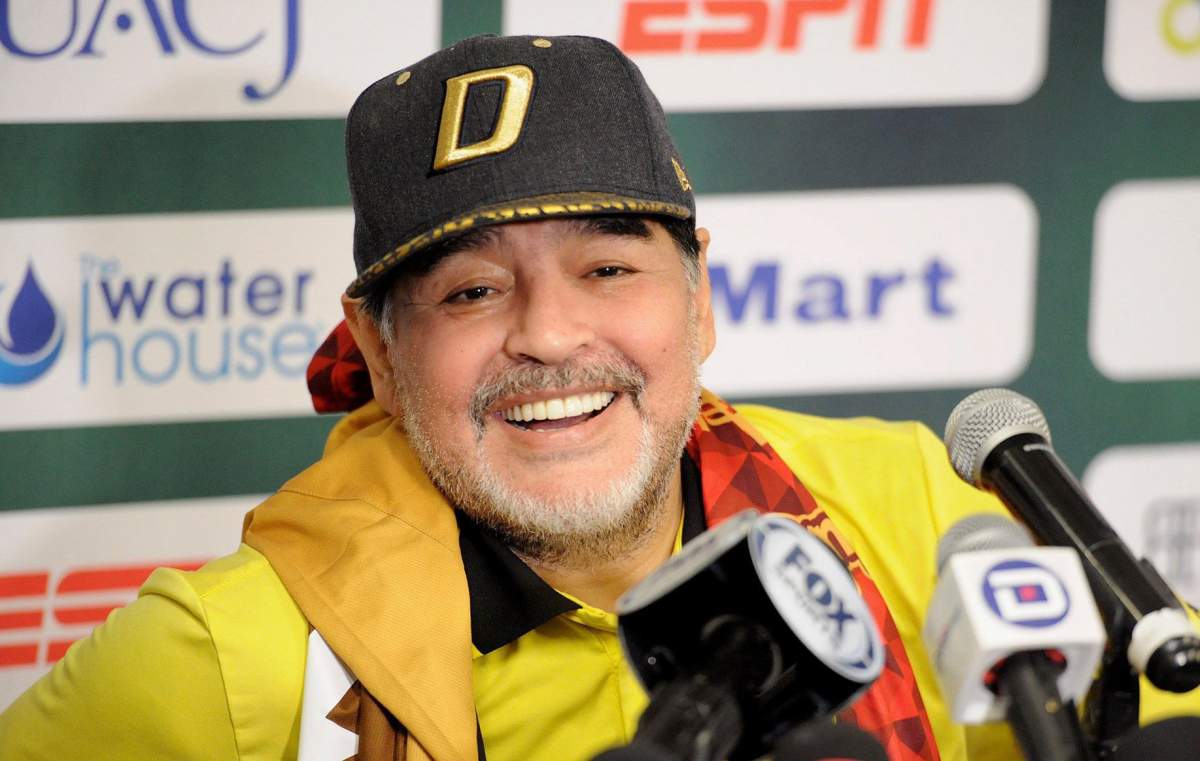 Dorados de Sinaloa's head coach, Argentinian Diego Armando Maradona, speaks during a press conference in Ciudad Juarez, Mexico, 24 November 2018.  