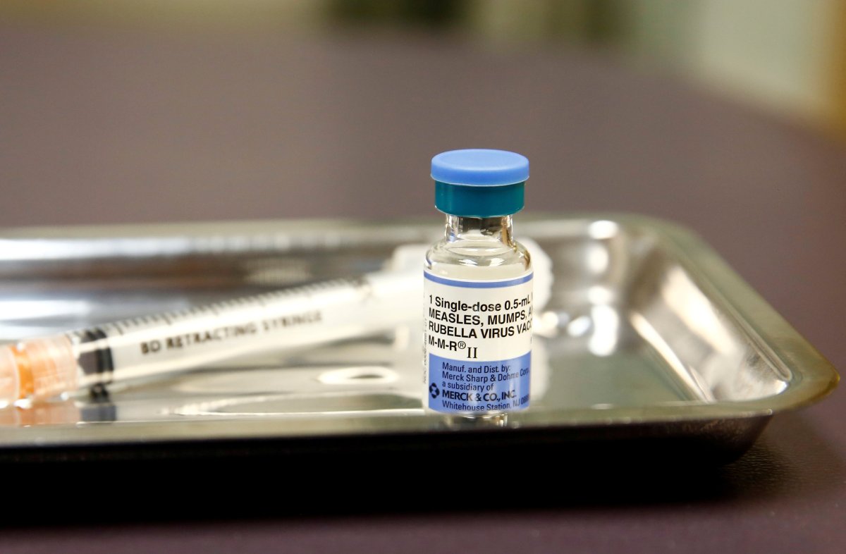 FILE PHOTO: A vial of the measles, mumps, and rubella (MMR) vaccine is pictured at the International Community Health Services clinic in Seattle, Washington, U.S., March 20, 2019.