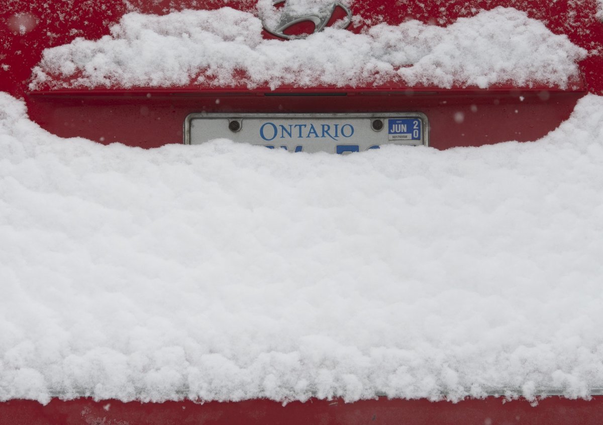 Snow covers the licence plate on a car parked in Ottawa on Wednesday, January 23, 2019.