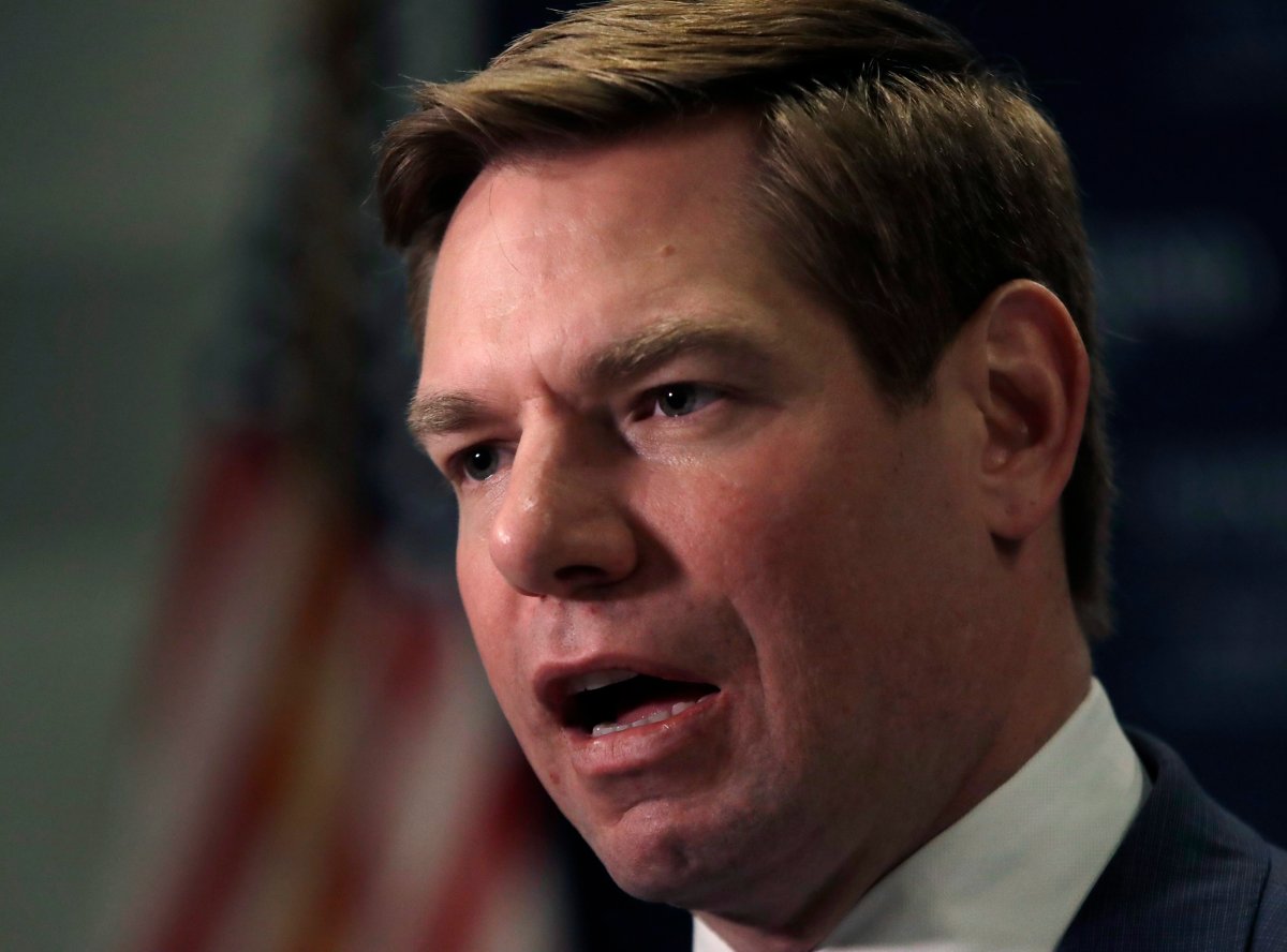Rep. Eric Swalwell, D-Calif., speaks at a Politics & Eggs event, Monday, Feb. 25, 2019, in Manchester, N.H. Swalwell is considering a run for the Democratic presidential nomination. 