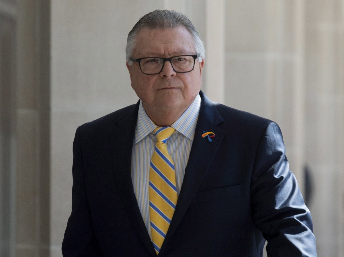 Public Safety and Emergency Preparedness Minister Ralph Goodale makes his way to the Senate Committee on National Security and Defence in Ottawa, Monday, March 18, 2019. 