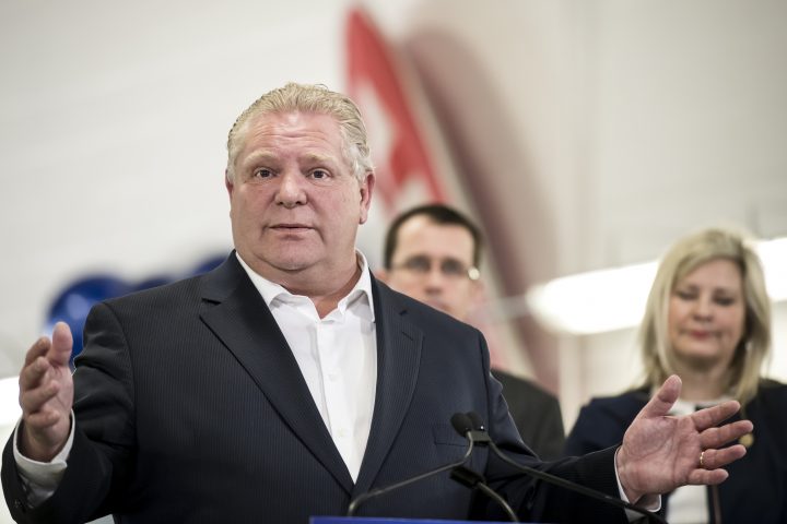 Ontario Premier Doug Ford gives remarks on, April 1, 2019.