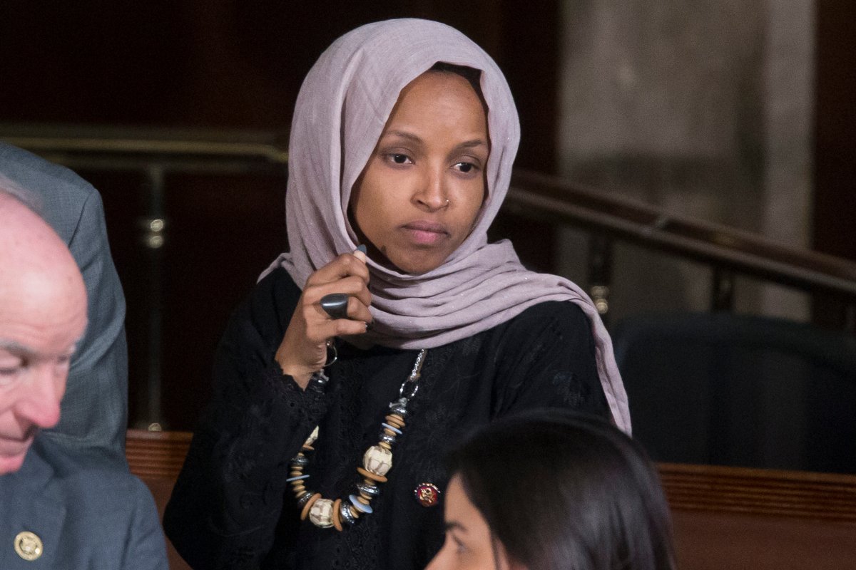 Democratic Representative from Minnesota Ilhan Omar attends an address by NATO Secretary General Jens Stoltenberg (unseen) at a joint meeting of the US Congress, on Capitol Hill in Washington, DC, USA, 03 April 2019. 