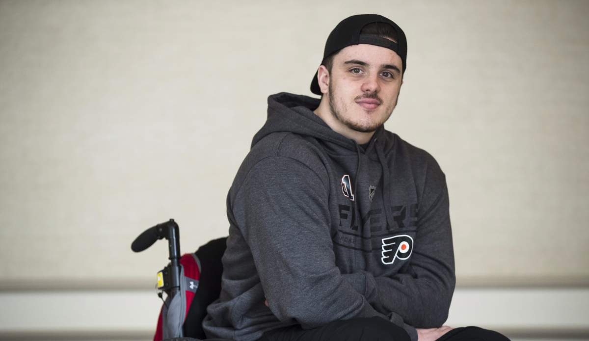 In this Wednesday, March 20, 2019 photo, Ryan Straschnitzki poses for a photograph in Philadelphia.