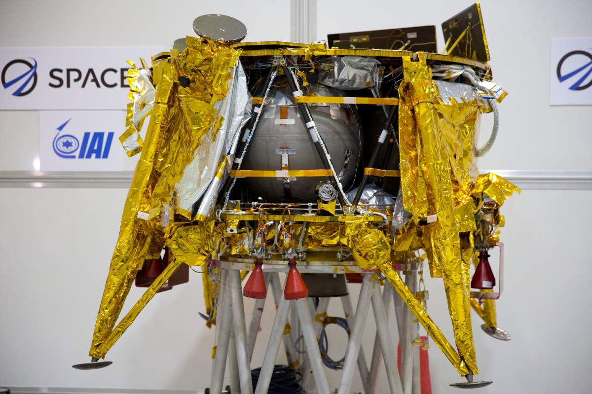 This Dec. 17, 2018, file photo shows the SpaceIL lunar module in a special “clean room” during a press tour of their facility near Tel Aviv, Israel.