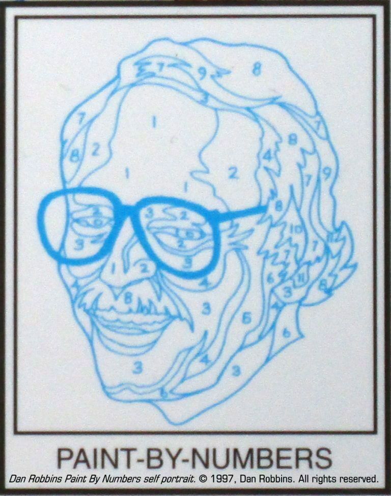 This image provided by Larry Robbins shows a numbered outline of a self portrait of Dan Robbins. 