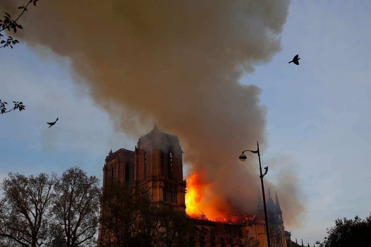 Notre Dame cathedral is burning in Paris, Monday, April 15, 2019.