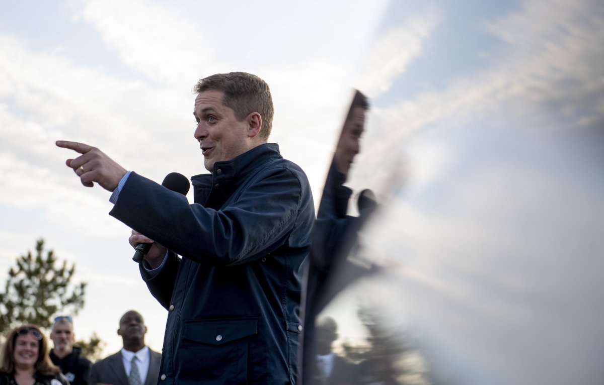 Conservative leader Andrew Scheer speaks to supporters before a door knocking event for volunteers in the Kanata suburb of Ottawa on Thursday, April 25, 2019. 