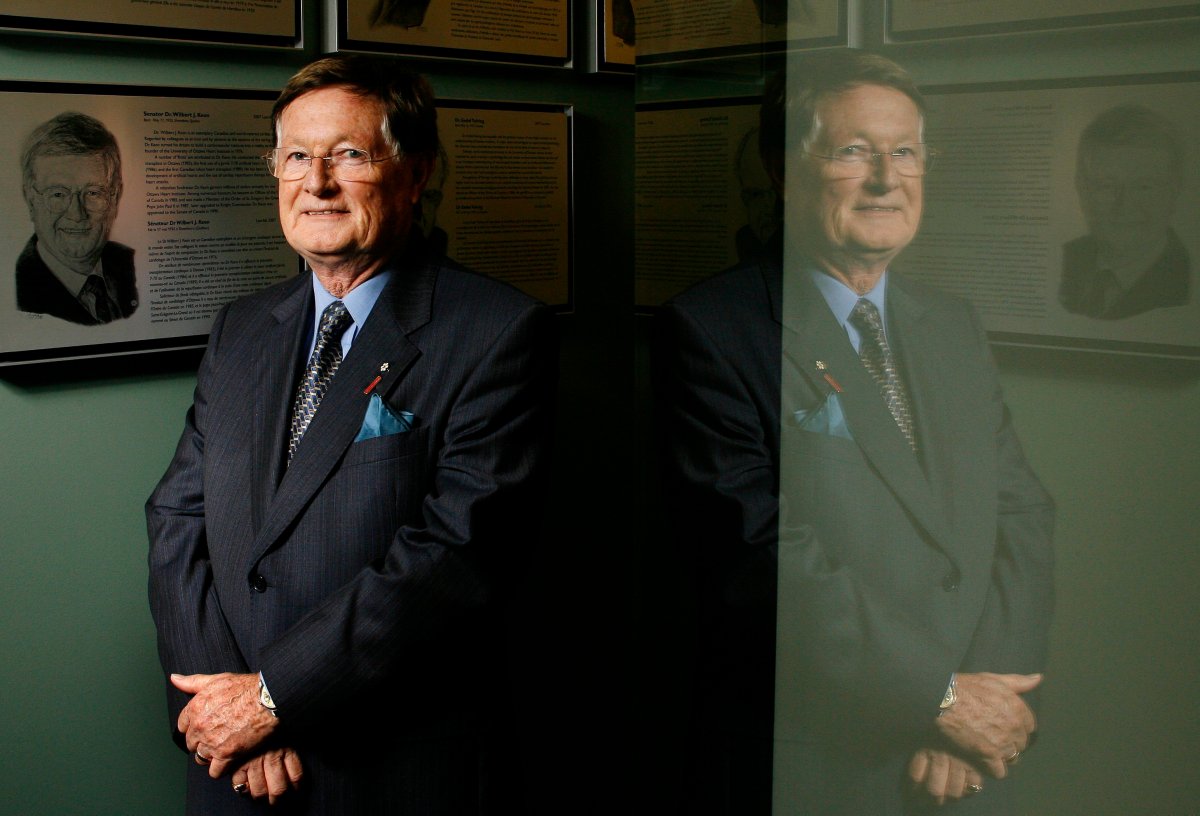 Sen. Dr. Wilbert Keon poses with his induction panel at the Canadian Medical Hall of Fame in London, Ont., Tuesday, Oct. 2, 2007. Keon passed away Sunday at 83.