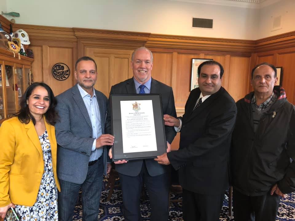 B.C. Premier John Horgan presented a proclamation commemorating the 100th anniversary of the Jallianwala Bagh massacre in Amritsar, Punjab.