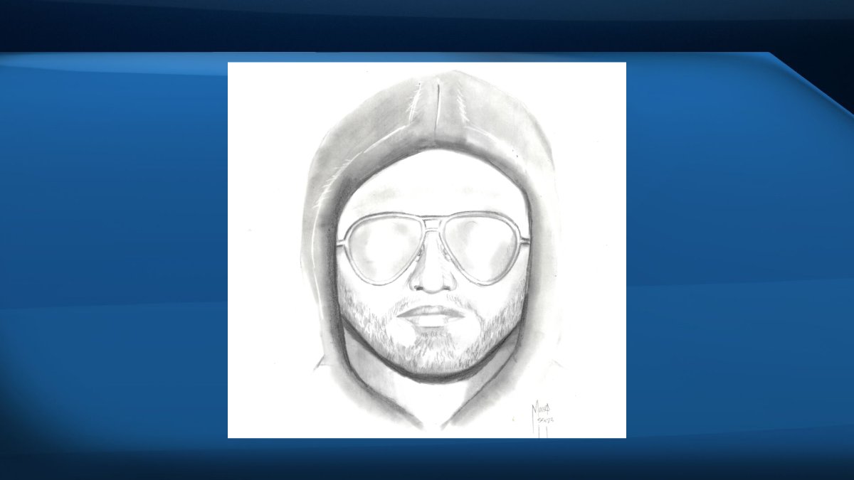 A composite sketch of a suspect in an indecent exposure investigation involving four alleged incidents in Airdrie, Alta.