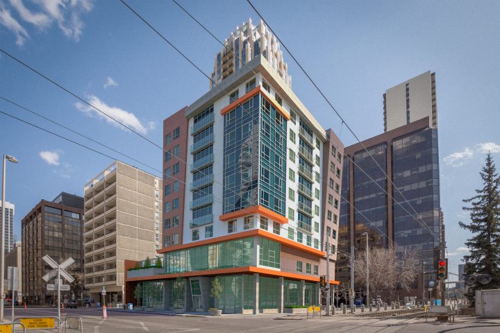 Artist rendering of Calgary's 5 Avenue S.W. affordable housing building. Funding for it was announced on April 23, 2019.