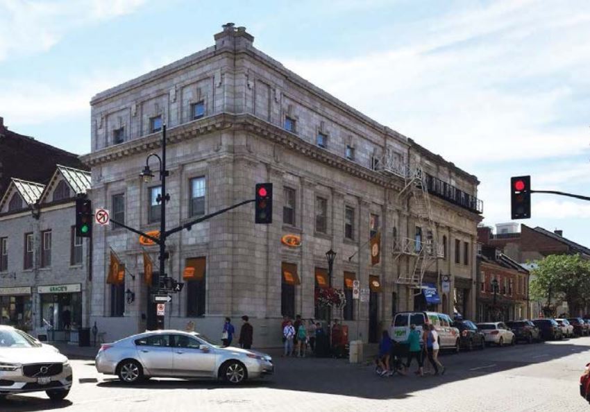 A visual conception of what the proposed A&W restaurant signage and fixtures would look like on 1911-era heritage building overlooking Market Square.