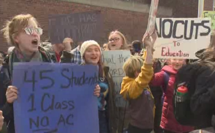 Students at Bloor Collegiate Institute walked out of class on April 3, 2019 to protest the changes to Ontario education.
