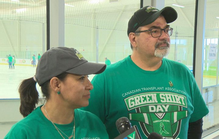 Bernadine and Toby Boulet attended Lethbridge’s Green Shirt Day event on Sunday to honour their son’s legacy.