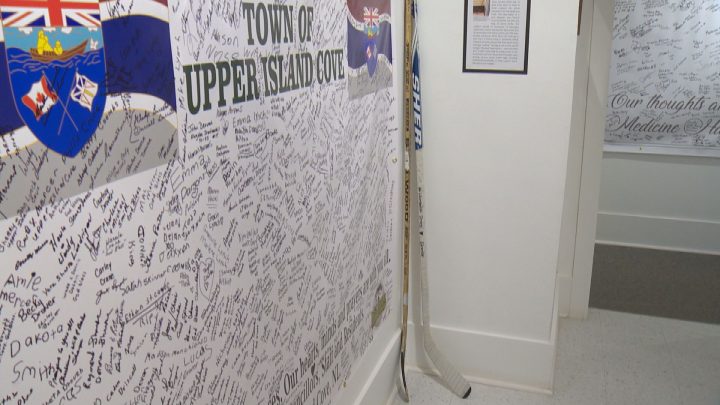 Hockey sticks are on display to recognize the “Sticks out for Humboldt” movement.