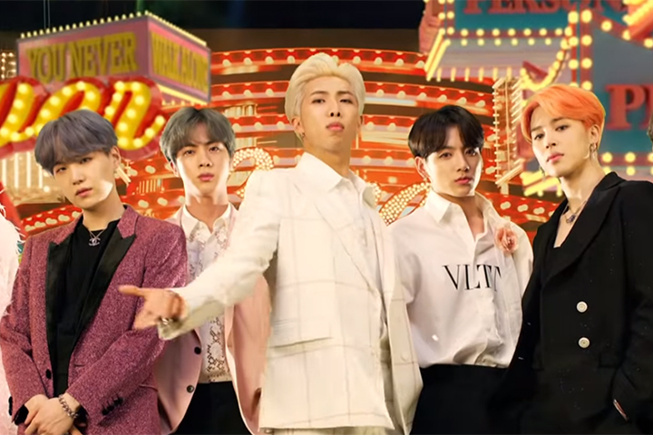 Members of BTS captured in the ‘Boy with Luv’ music video, which premiered on April 12, 2019.