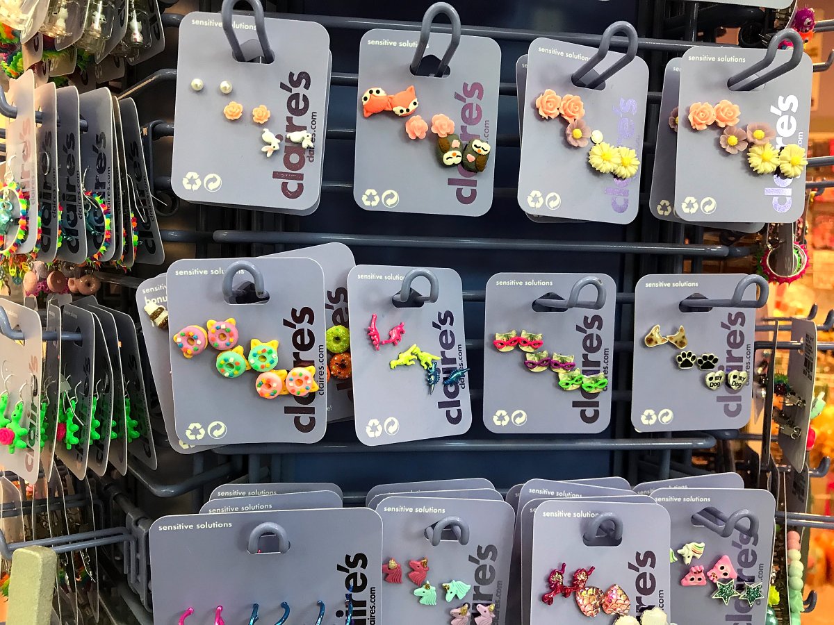 FILE: Earrings are displayed inside a Claire's store at the Northgate Mall on March 19, 2018 in San Rafael, California. 