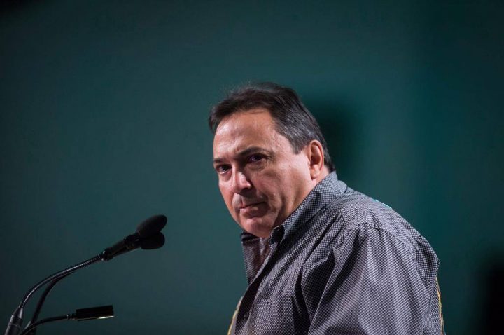 Assembly of First Nations National Chief Perry Bellegarde pauses while speaking during the AFN annual general assembly, in Vancouver on Thursday, July 26, 2018. THE CANADIAN PRESS/Darryl Dyck.