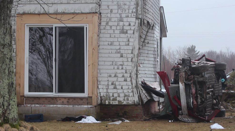 Two people in the vehicle and one inside the home were sent to the hospital as a result. 