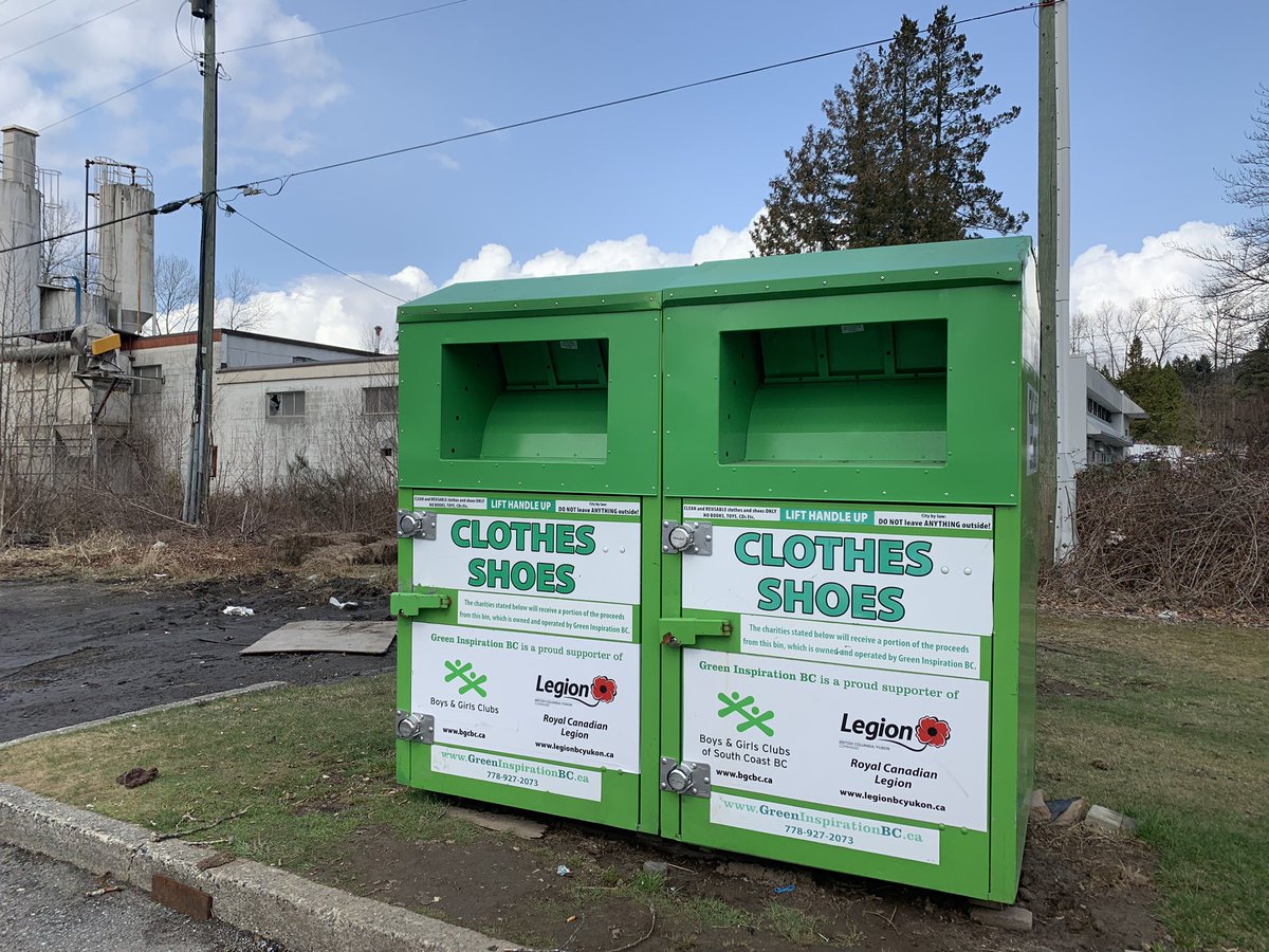 "Green Inspiration" clothing donation bin found on private property in Burnaby, BC.