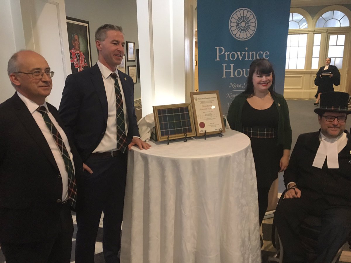 Speaker of the House of Assembly Kevin Murphy and Gaelic Affairs Minister Randy Delorey unveiled the Nova Scotia House of Assembly tartan April 5, 2019 at Province House in Halifax.