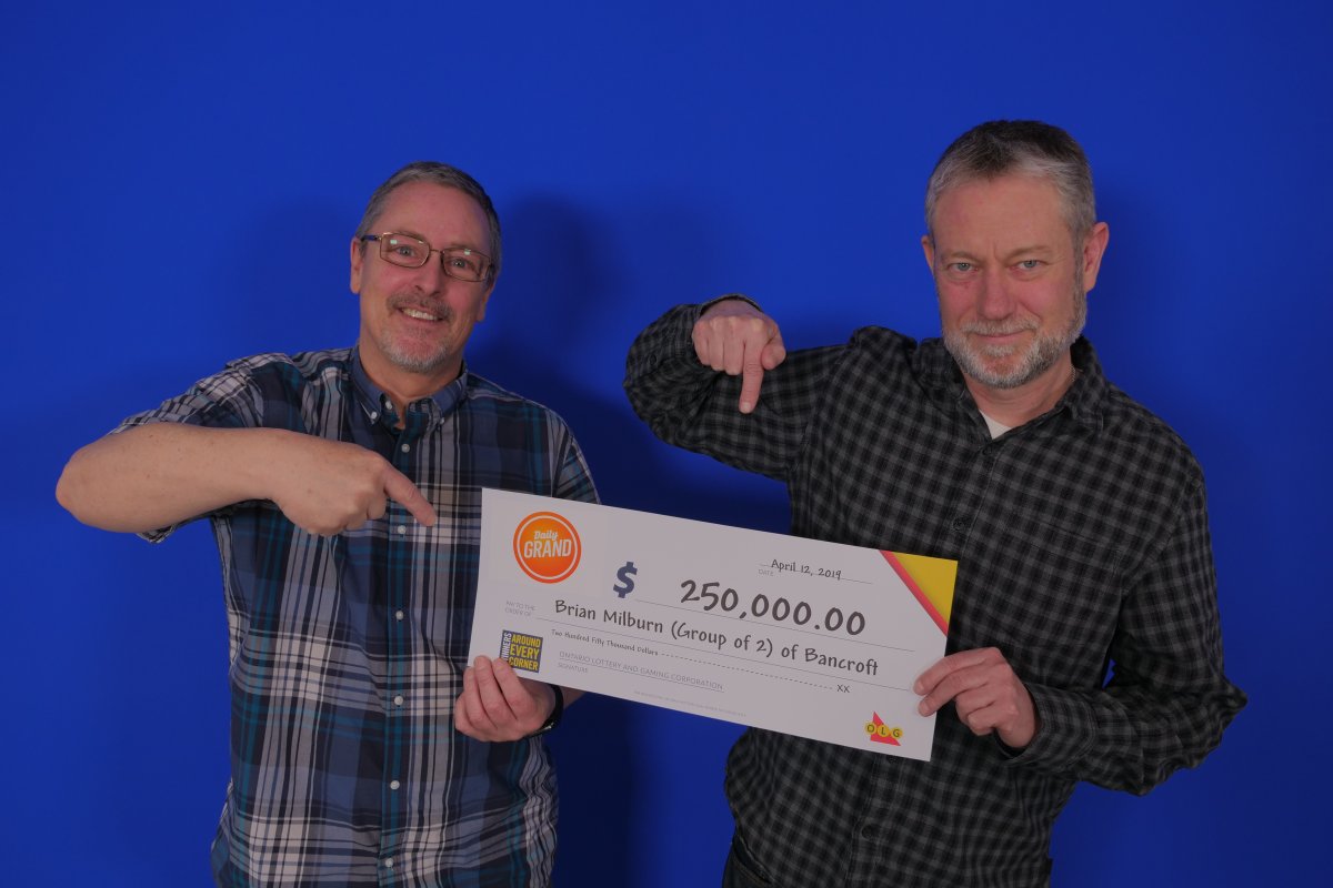 Brian Milburn and Paul Hartley of Bancroft shared a $500,000 prize with Daily Grand on April 8.