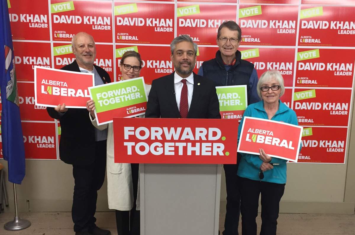 Alberta Liberal Leader David Khan making a campaign announcement in Calgary, Alta. on Tuesday, April 2, 2019.