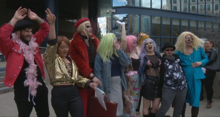 Calgary drag queens strutted to city hall to participate in advance Alberta election polls on Wednesday.