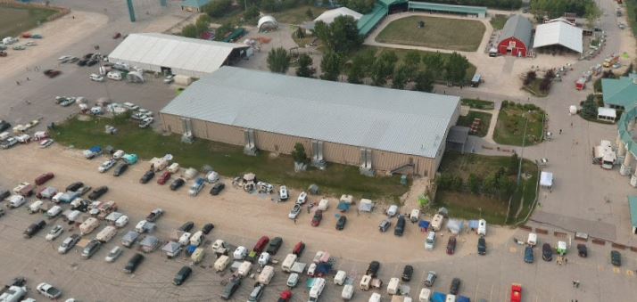 An aerial view of Exhibition Place at the Red River Ex grounds.