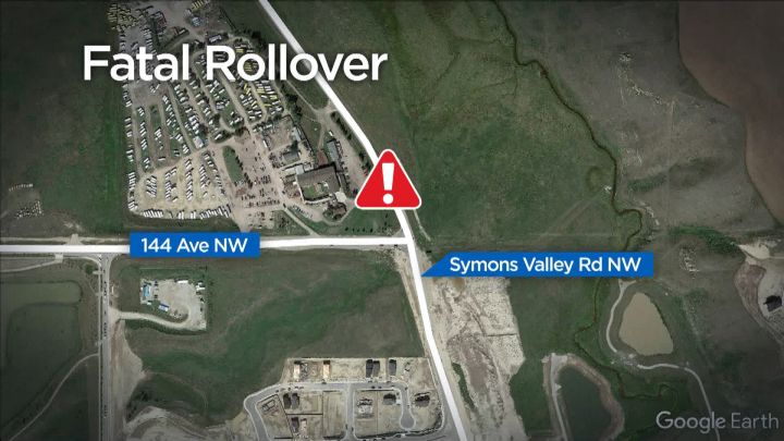Calgary police investigate a fatal crash on Symons Valley Road N.W. on Sunday, March 31, 2019. 