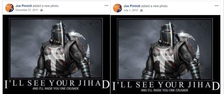 Screenshots of a meme shared by Alberta NDP candidate Joe Pimlott suggest he shared the images on Dec. 27, 2011 and July 1, 2012.
