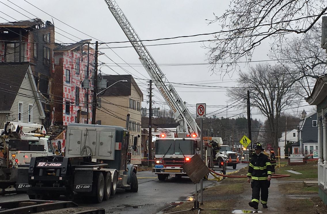 Fredericton fire crews respond to a blaze on George and Regent streets on Saturday, April 27, 2019. 